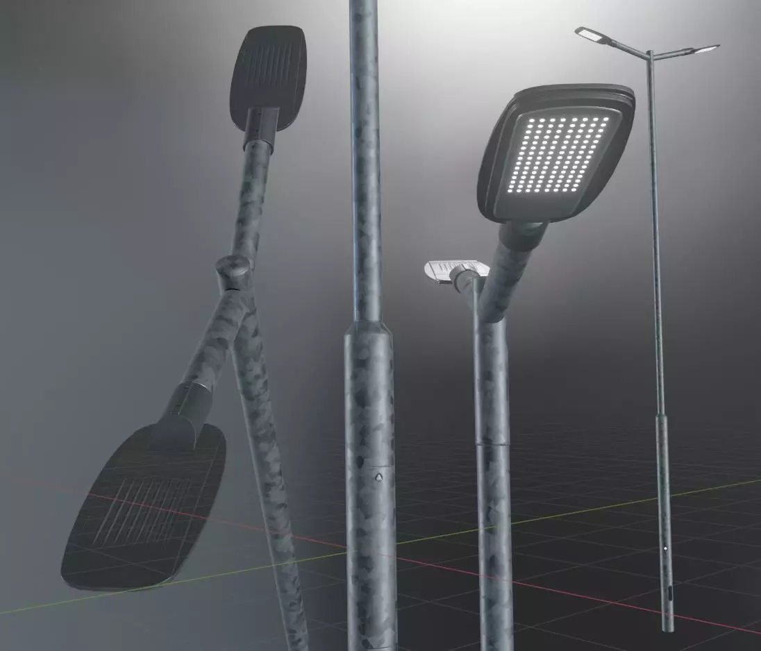 Street Light 2 Galvanized F2 M1 K0 5000mm Low-poly 3D model_0