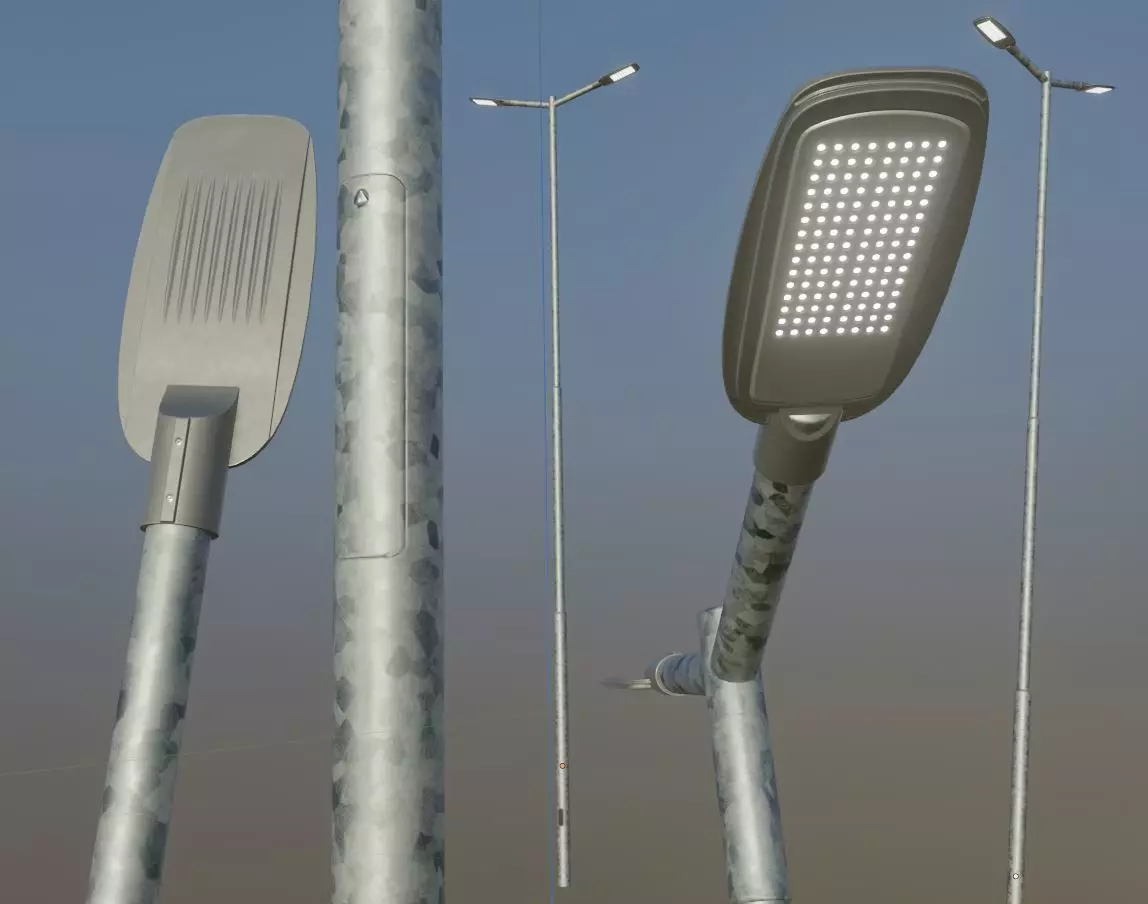 Street Light 2 Galvanized F2 M1 K0 6000mm Low-poly 3D model_0