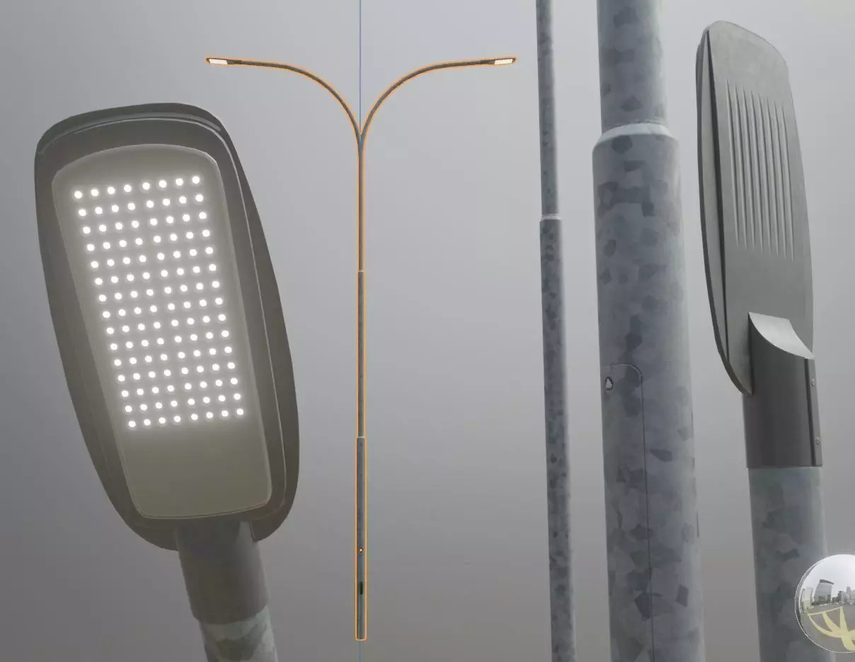 Street Light 2 Galvanized F2 M2 K0 6000mm Low-poly 3D model_0