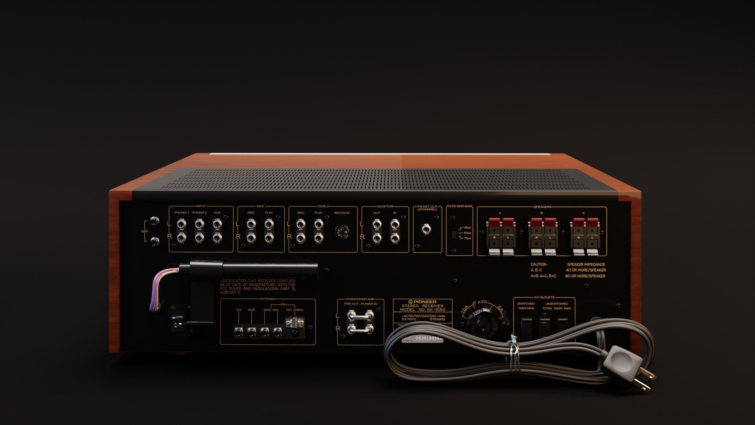 Receiver Pioneer SX-1050 70s 3D model_3