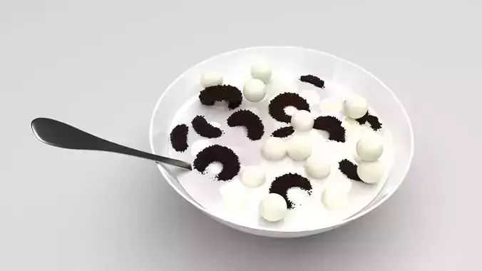 Bowl of Brown Ring and White Ball Cereals