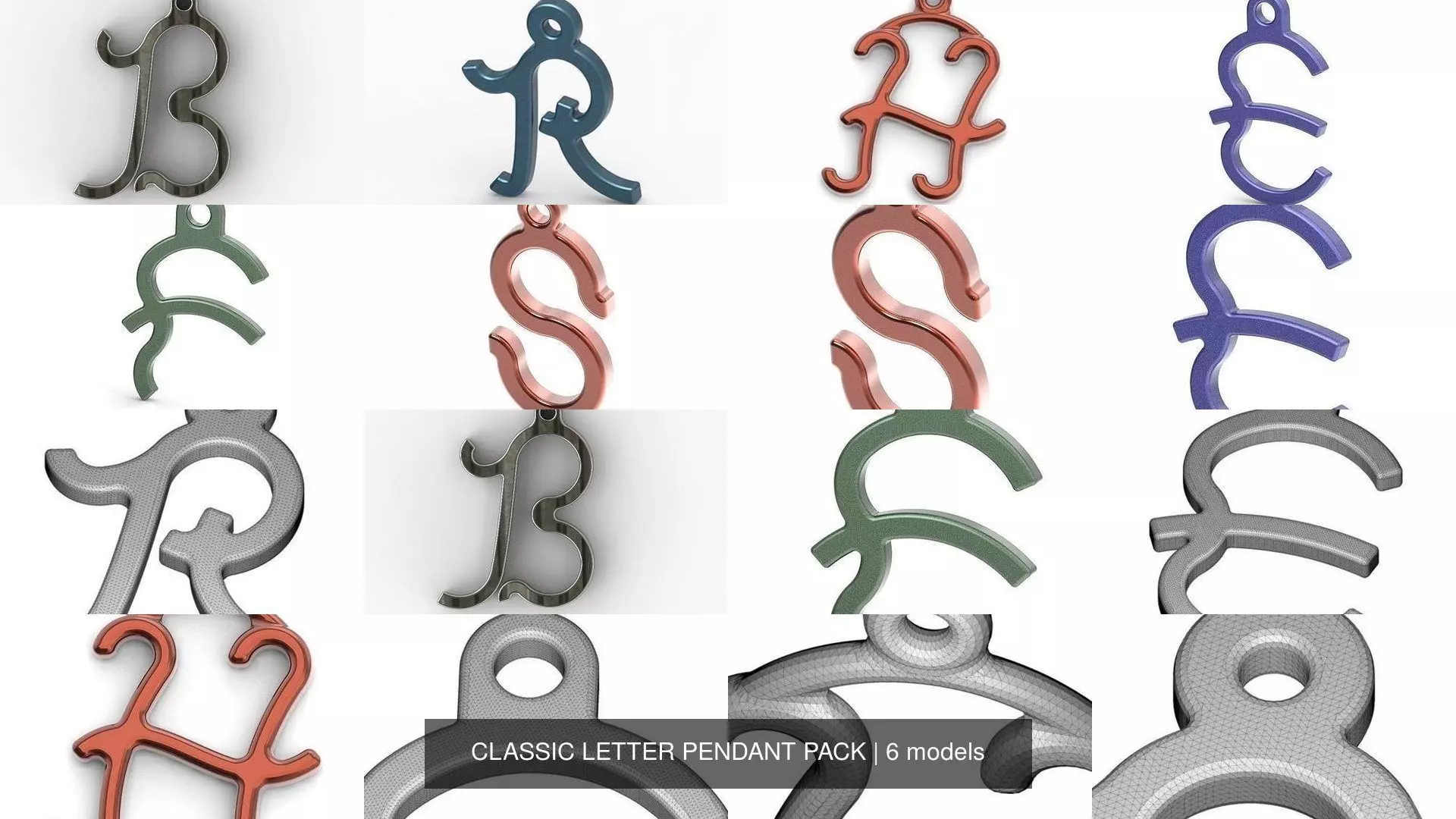 CLASSIC LETTER PENDANT PACK 3D Model Collection_0