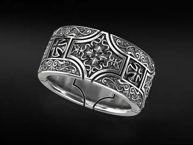 Stylish ring in silver with a cross 777 3D print model