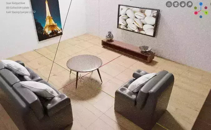 A stylized living room with textures