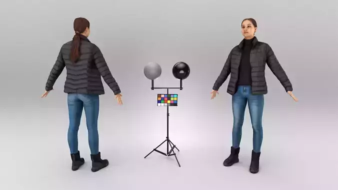 Young woman in puffer jacket ready for animation 391