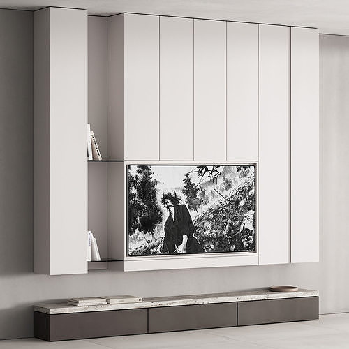 193 tv wall kit 07 minimal white and travertine 00 3D model | CGTrader