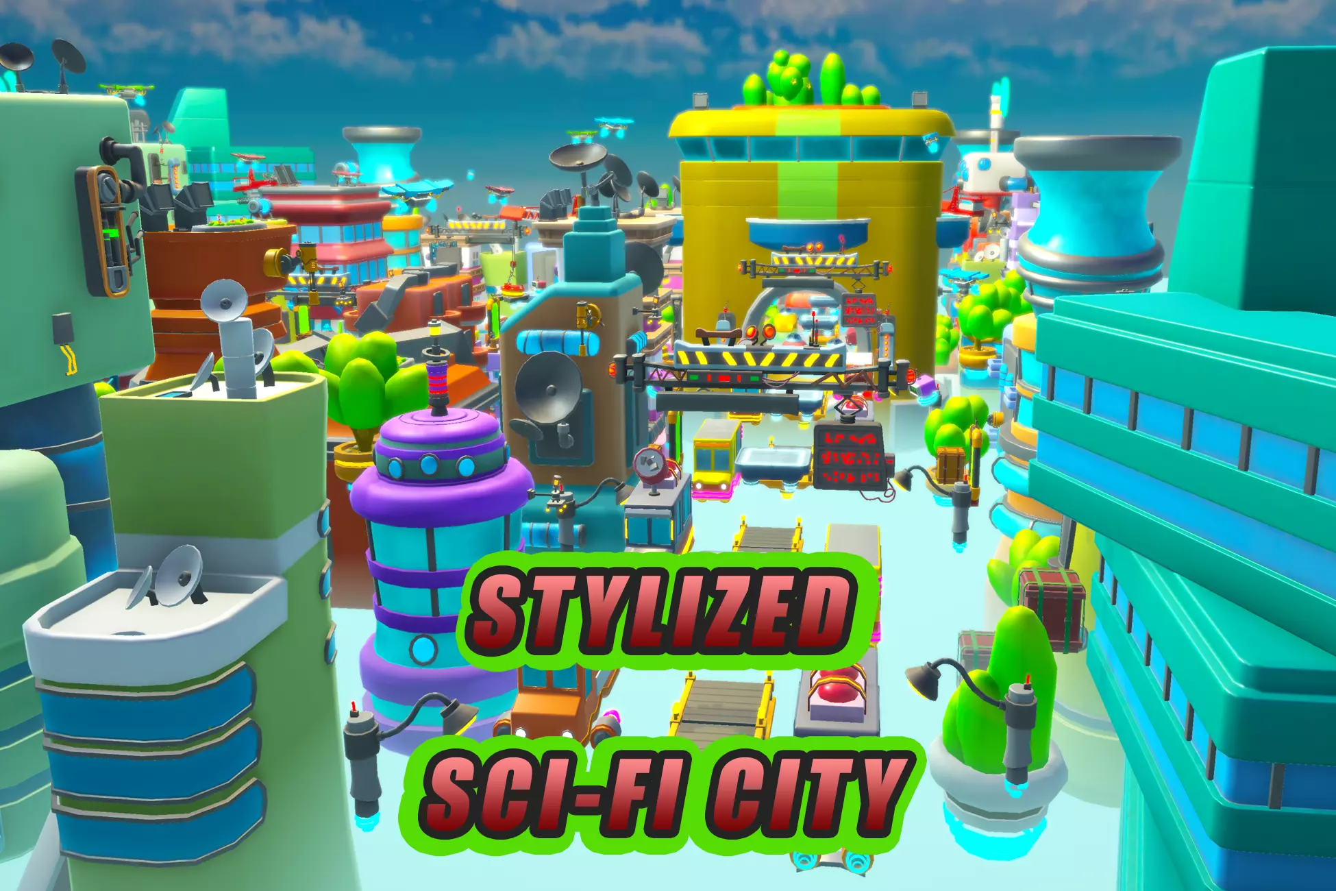 Stylized Sci-fi City Low-poly 3D model_0