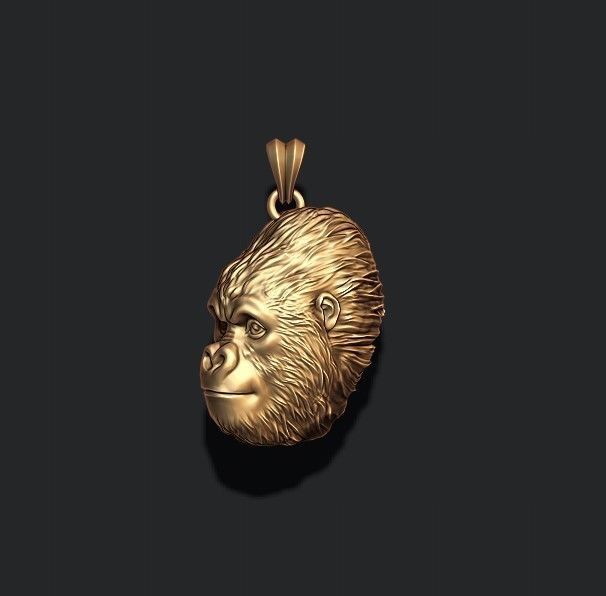 Gorilla basrelief pendant 3D print model_4