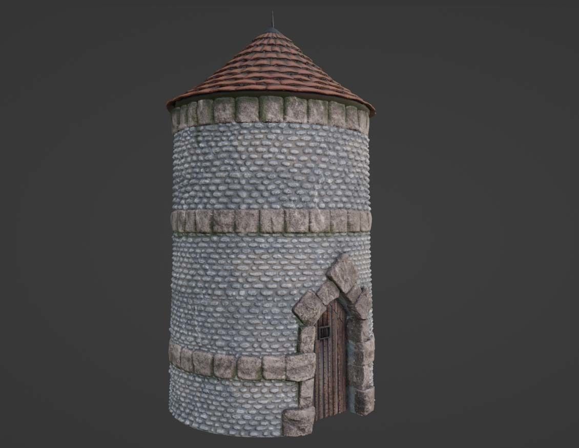 Castle Tower - Medieval Stone Turret Low-Poly Game Asset Low-poly 3D model_1