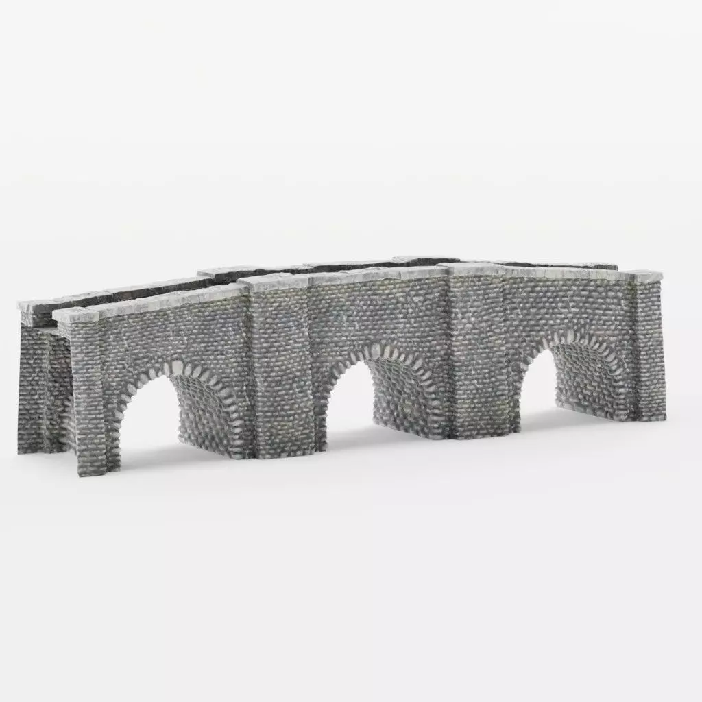 Large Medieval Bridge Low-Poly Stone Game Asset Low-poly 3D model_0