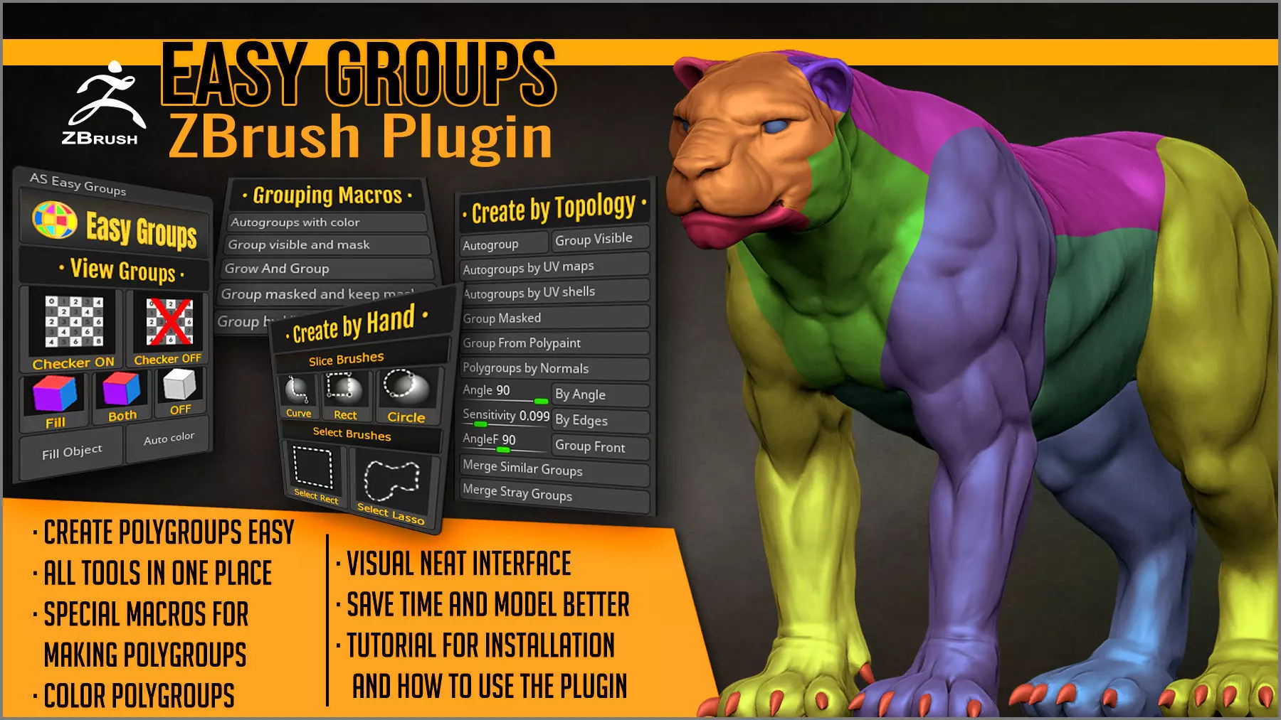 Easy Groups ZBrush Plugin 3D model