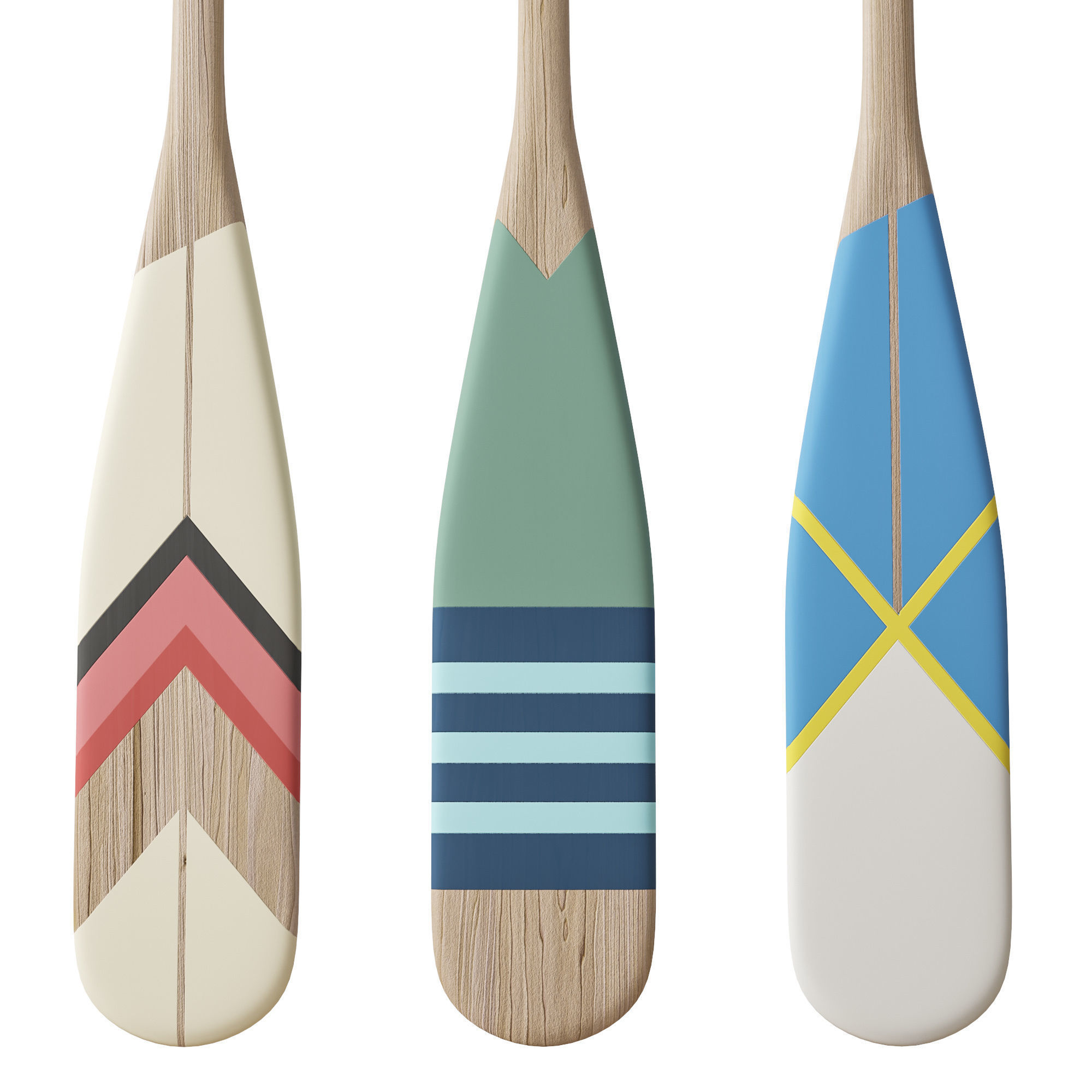 Set of painted oars 3D model_12