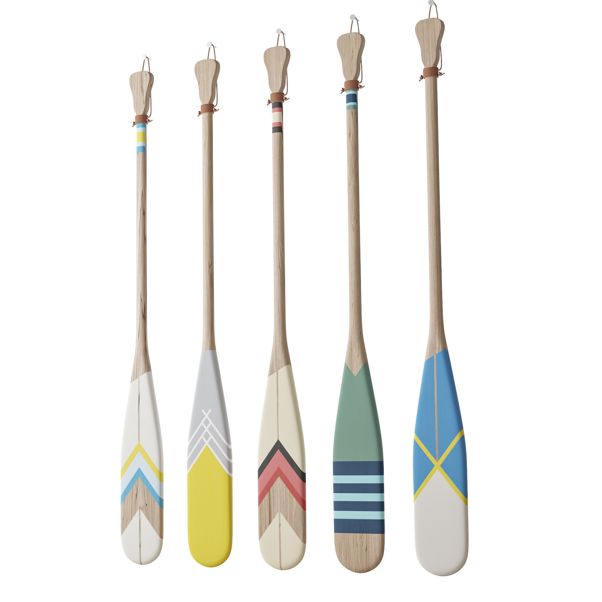 Set of painted oars 3D model_2