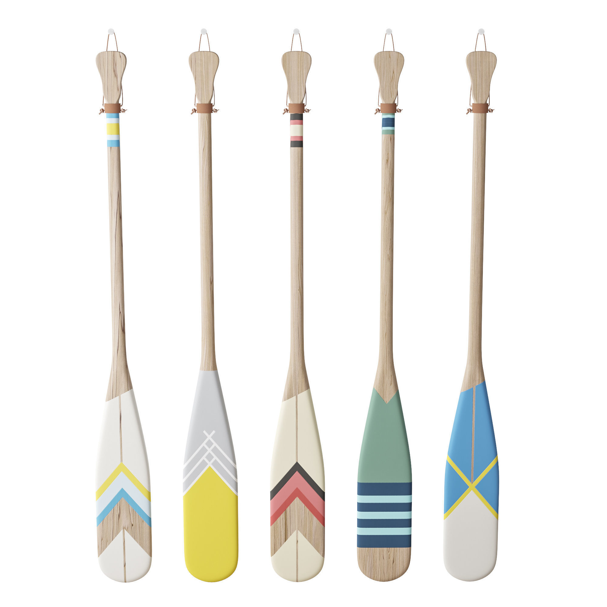 Set of painted oars 3D model_4