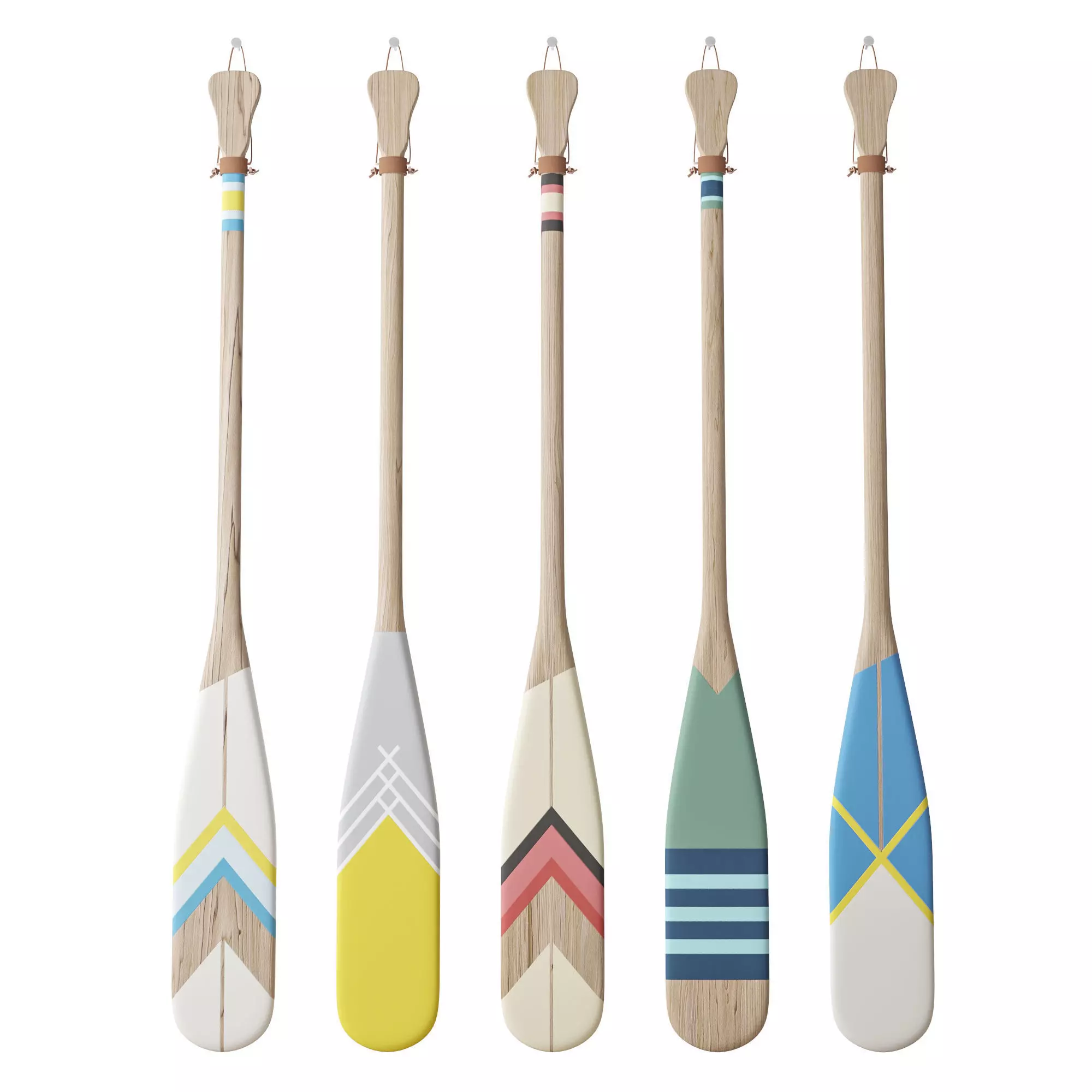 Set of painted oars 3D model_0