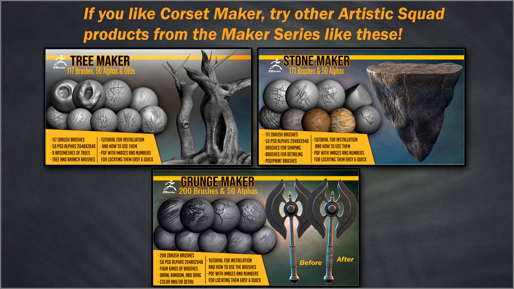 Corset Maker ZBrush brushes and Basemeshes 3D model_12
