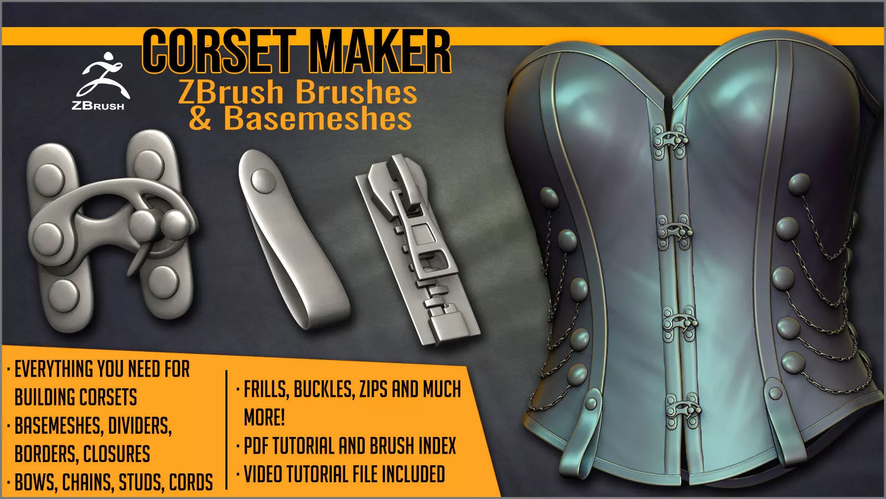 Corset Maker ZBrush brushes and Basemeshes 3D model_0