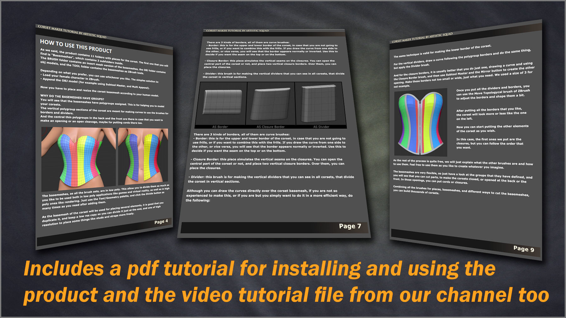 Corset Maker ZBrush brushes and Basemeshes 3D model_10