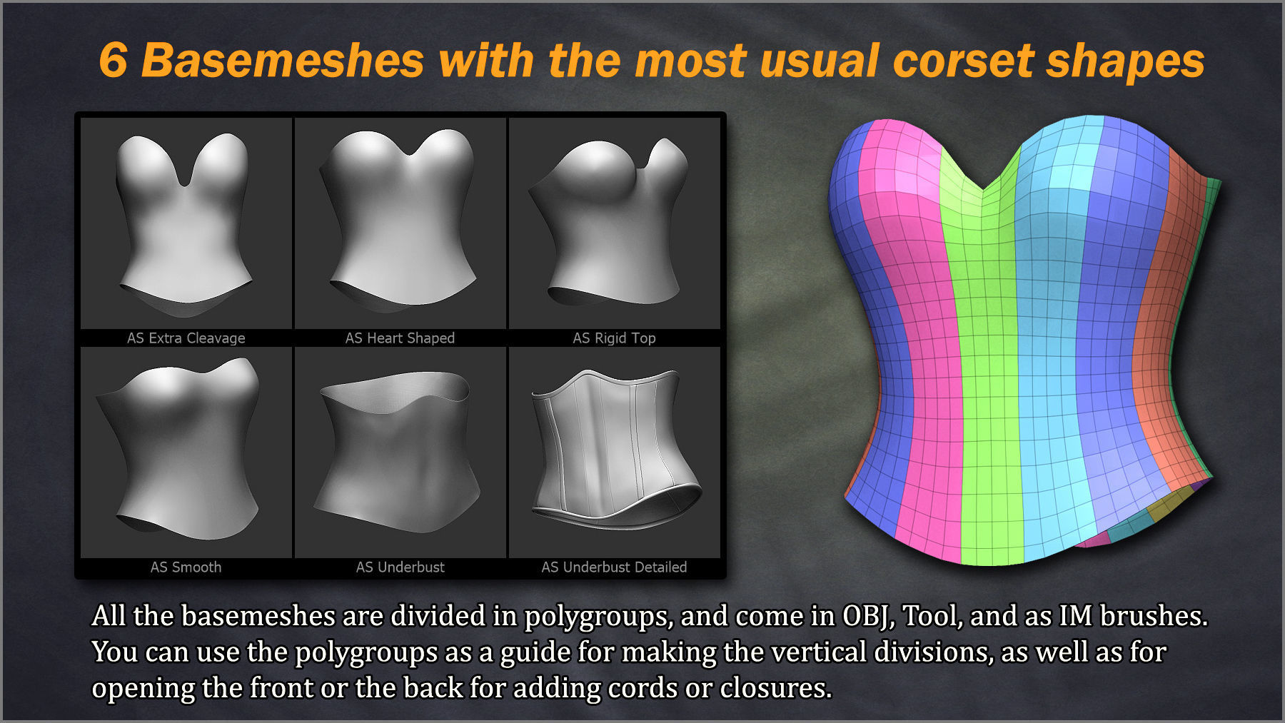 Corset Maker ZBrush brushes and Basemeshes 3D model_3