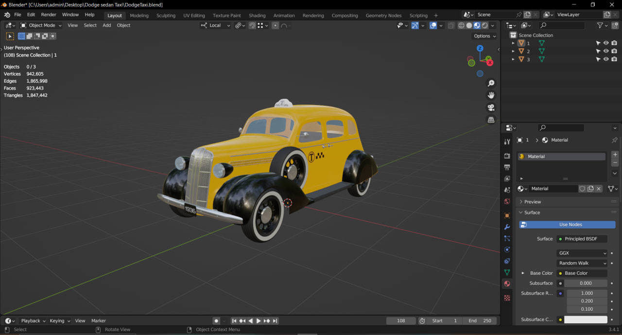 3D Dodge Sedan Taxi 3D model_6