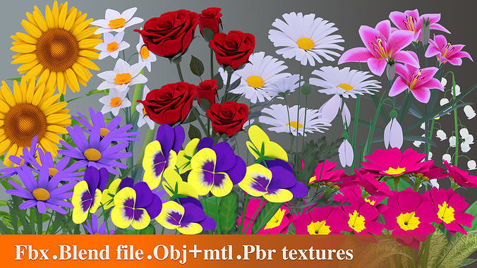 3D GARDEN FLOWER PACK-GAME READY Low-poly 3D model