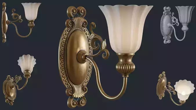 Ornamental Sconce High and Low Poly - Game Ready Low-poly 3D model