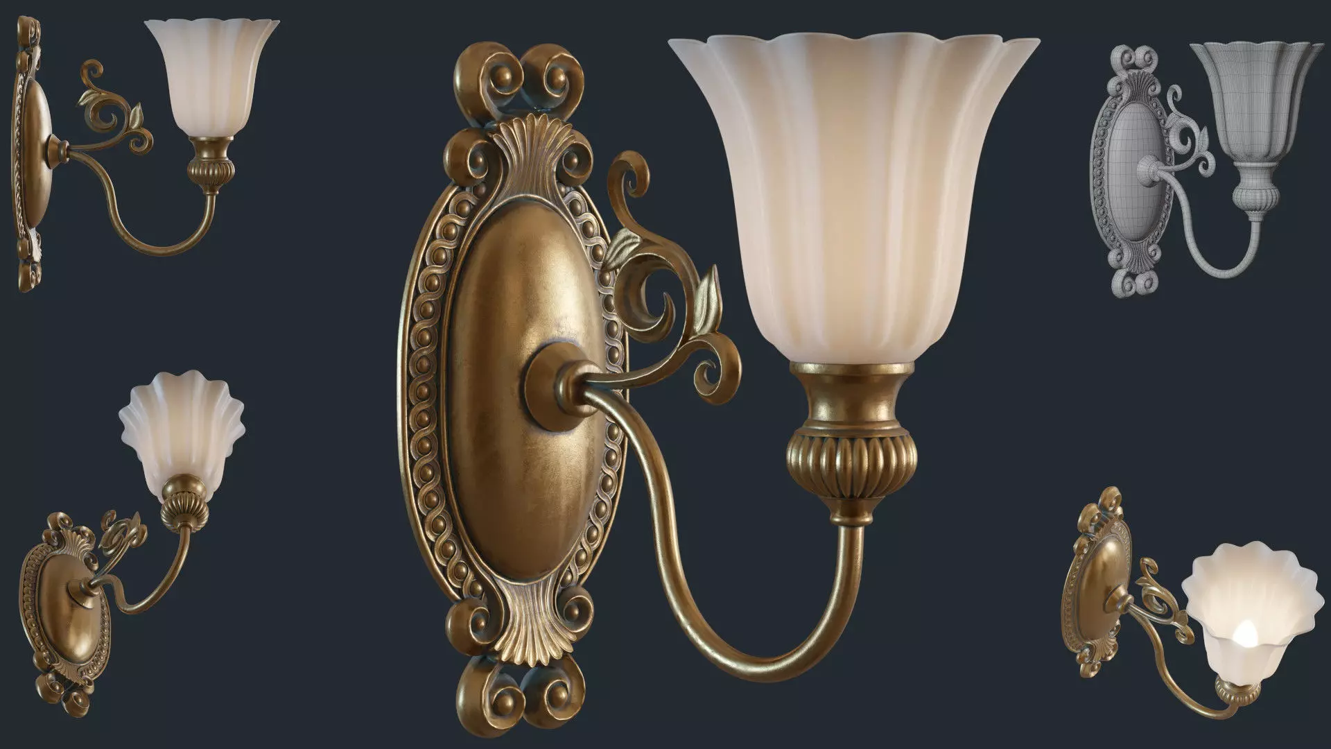 Ornamental Sconce High and Low Poly - Game Ready Low-poly 3D model_0