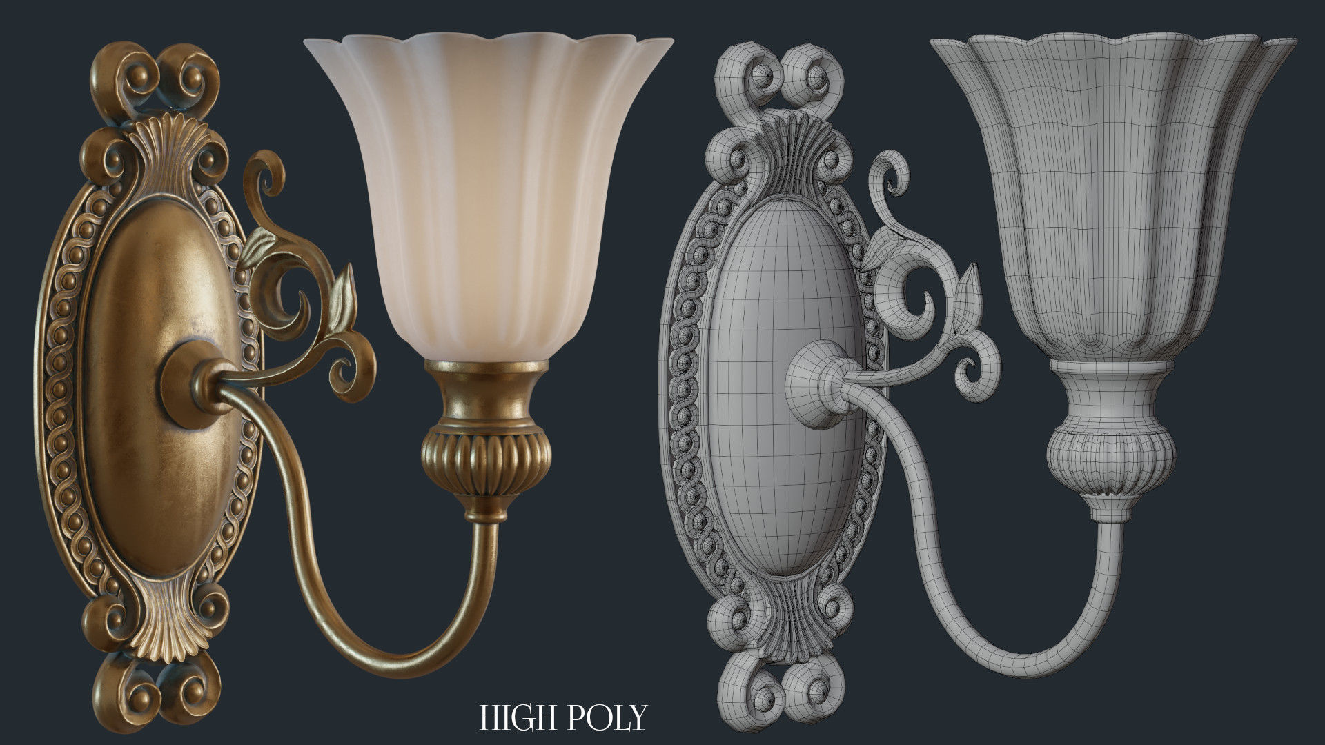 Ornamental Sconce High and Low Poly - Game Ready Low-poly 3D model_5