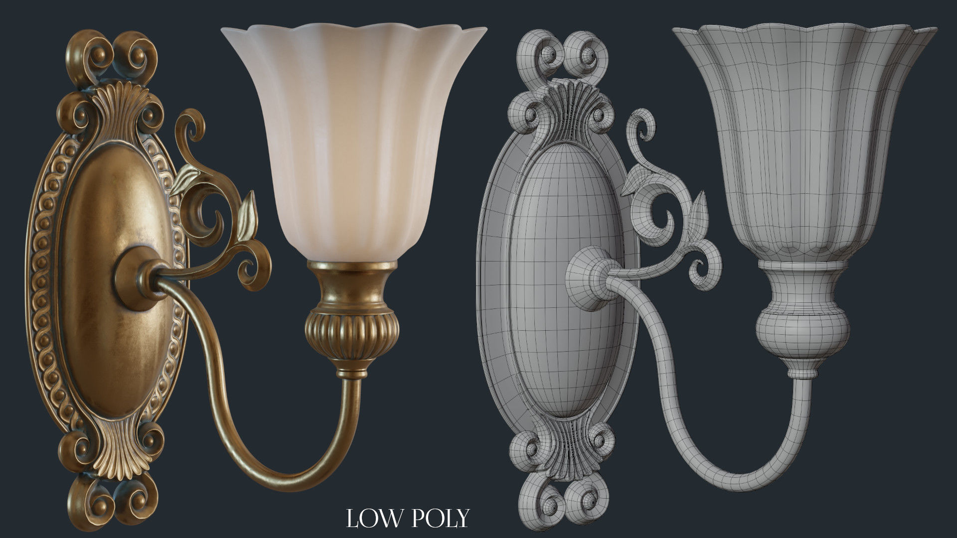 Ornamental Sconce High and Low Poly - Game Ready Low-poly 3D model_6