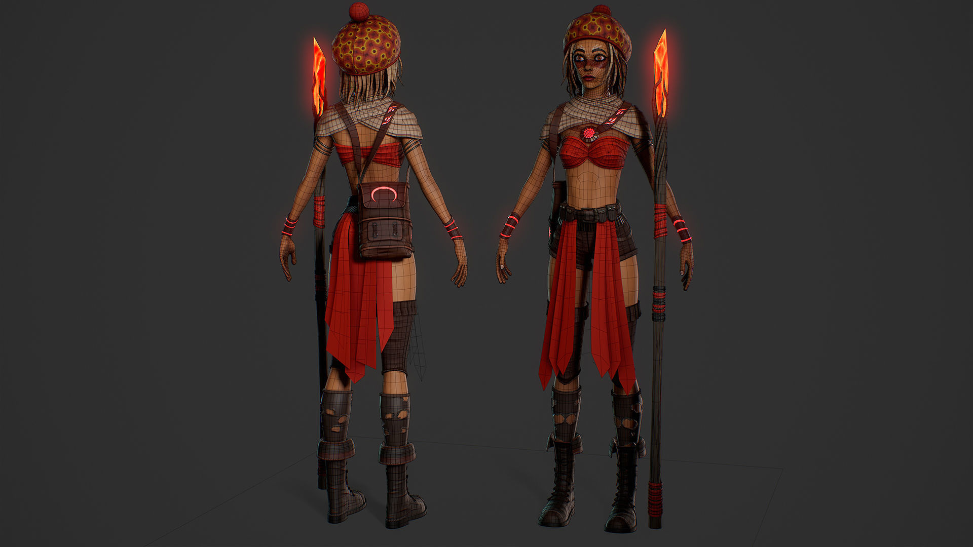 Female Red Mage Low-poly 3D model_22