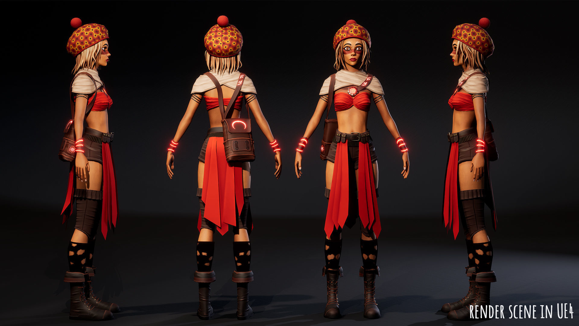 Female Red Mage Low-poly 3D model_4