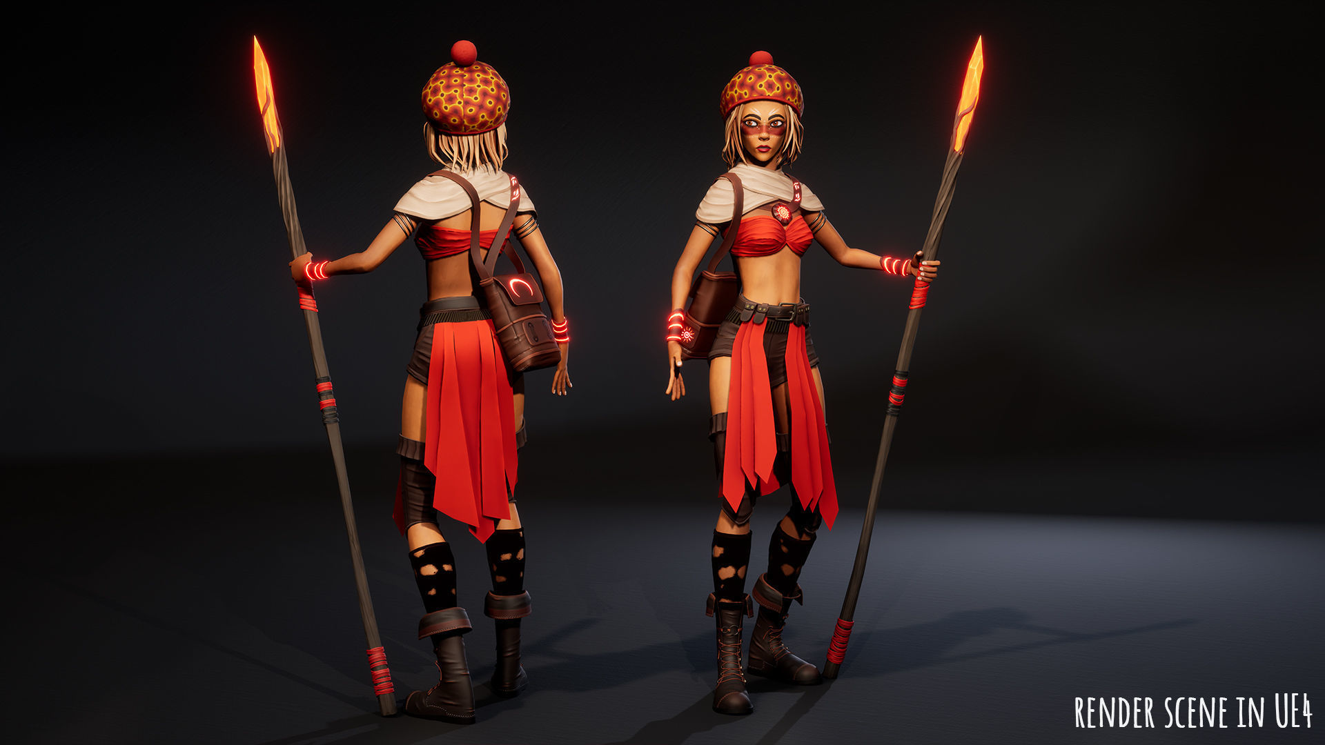 Female Red Mage Low-poly 3D model_3