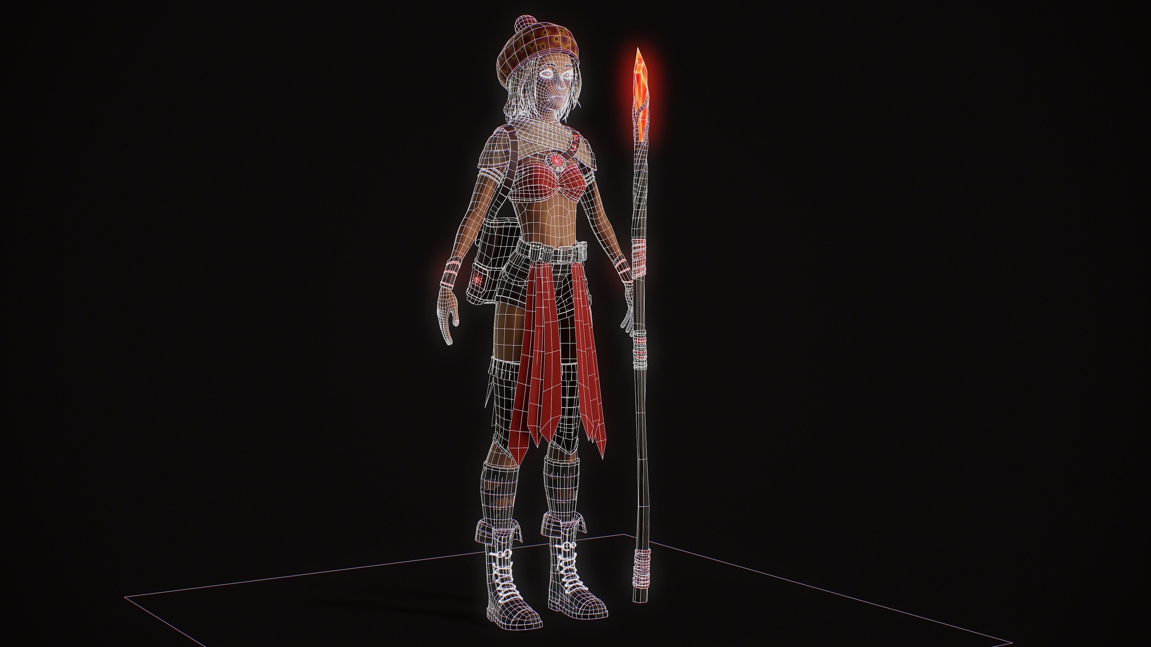 Female Red Mage Low-poly 3D model_26