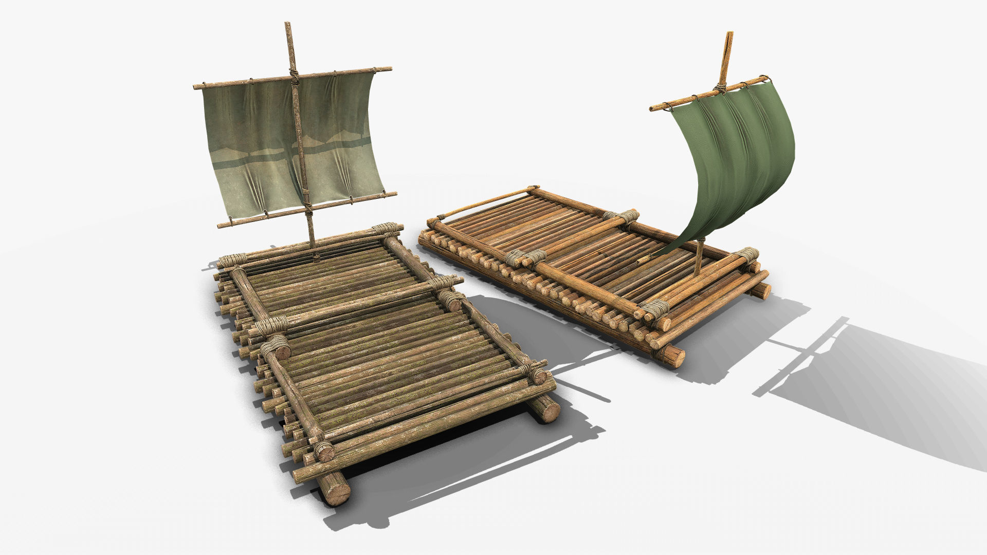 Wooden Raft 3 Low-poly 3D model_3