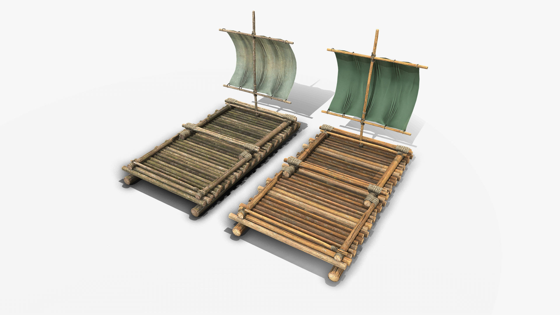 Wooden Raft 3 Low-poly 3D model_5