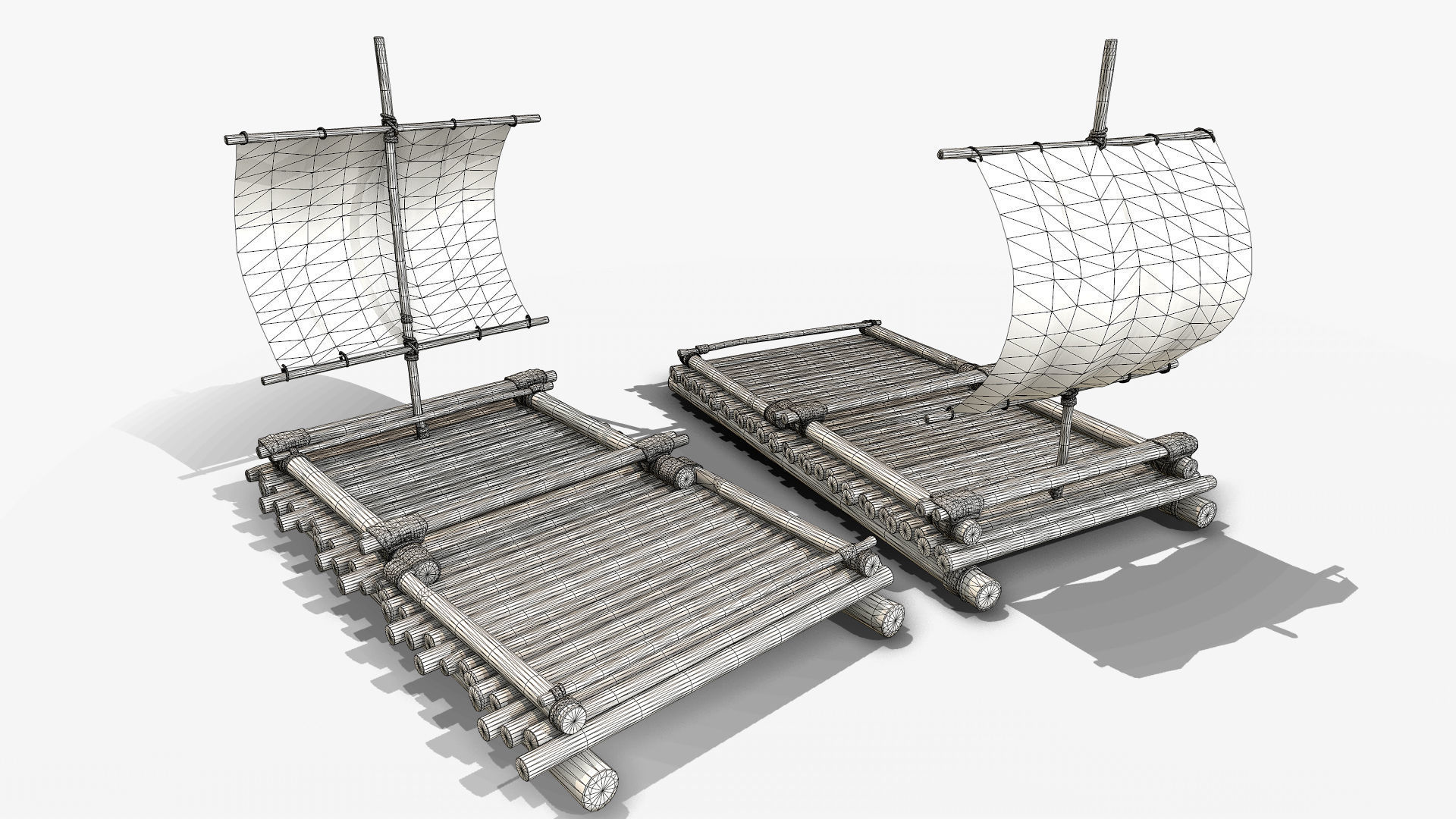 Wooden Raft 3 Low-poly 3D model_9