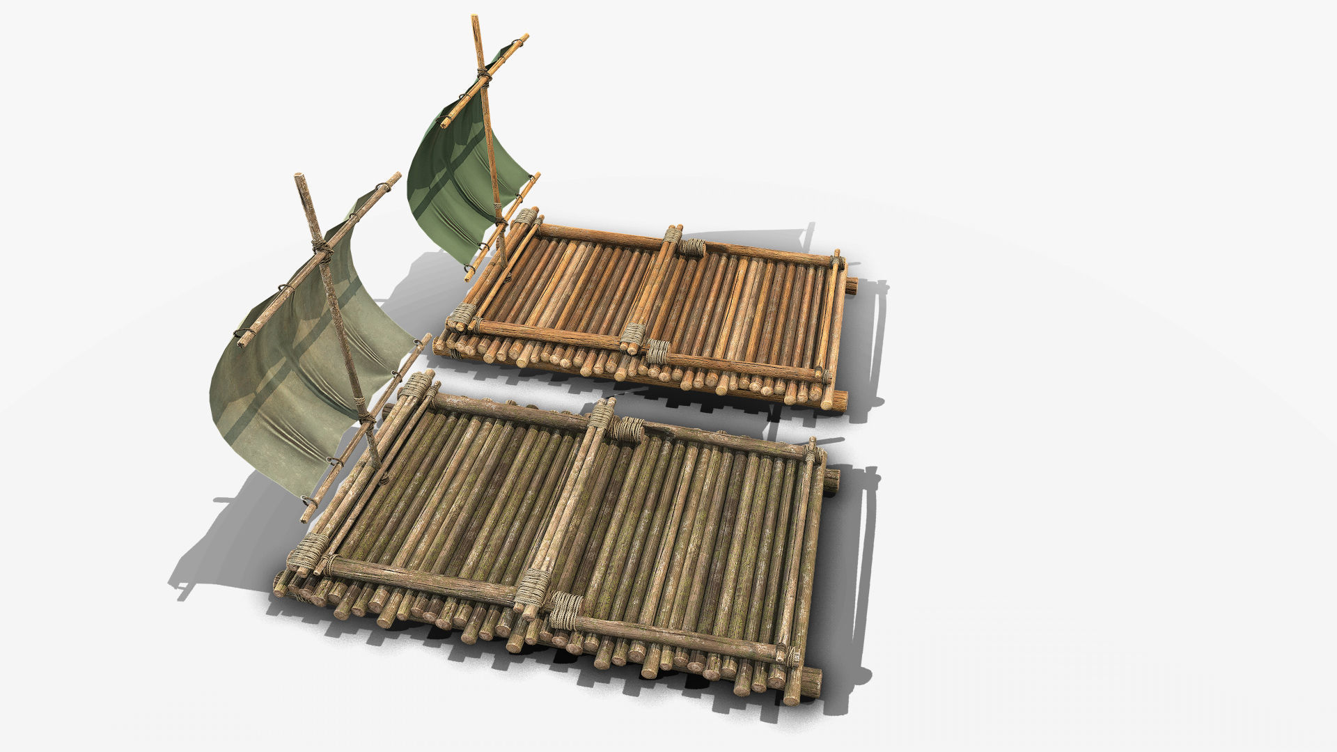 Wooden Raft 3 Low-poly 3D model_7