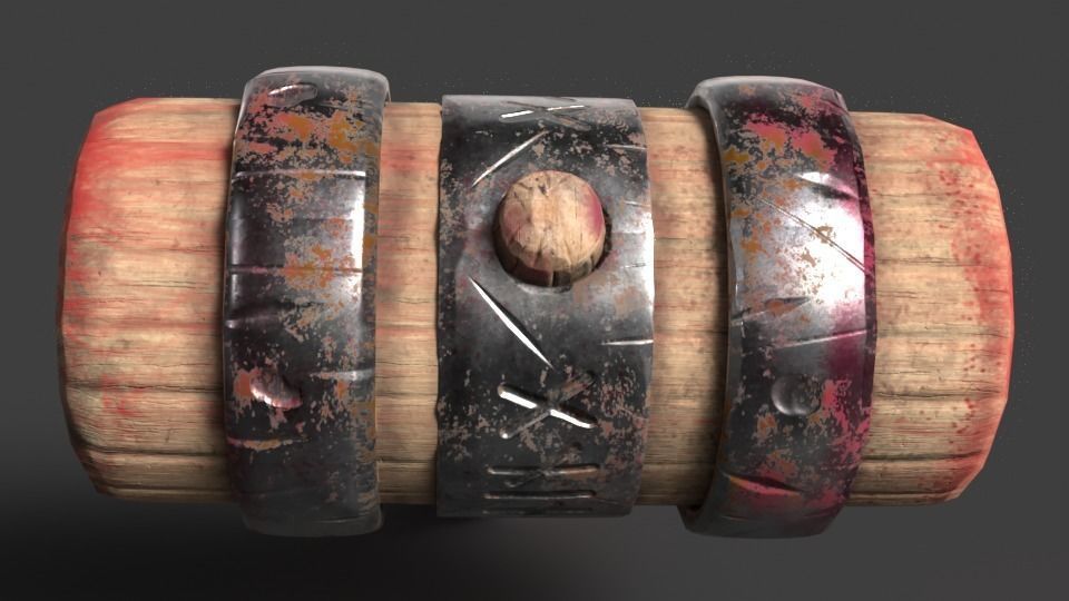 Stylized Hammer Textures with blood and without Low-poly 3D model_4