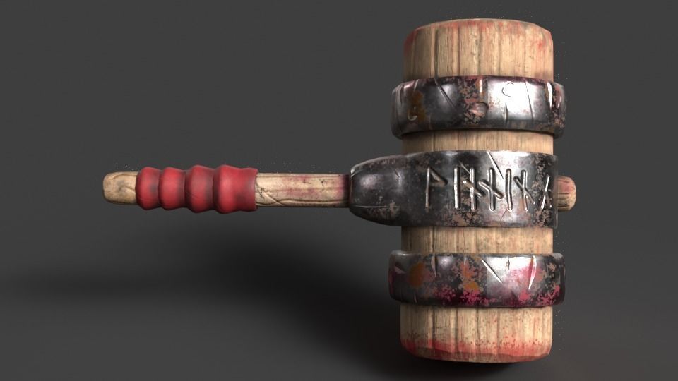 Stylized Hammer Textures with blood and without Low-poly 3D model_2