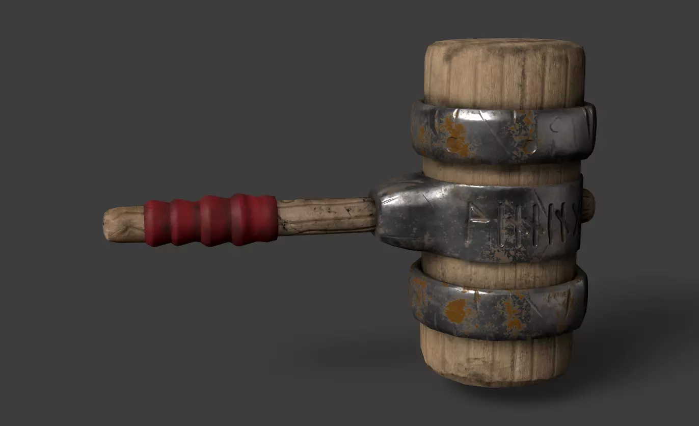 Stylized Hammer Textures with blood and without Low-poly 3D model_0