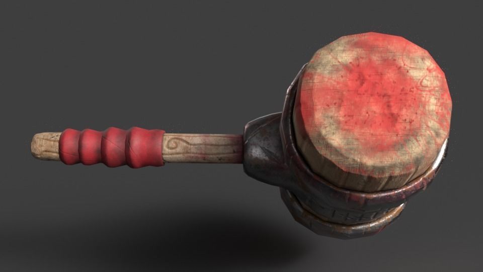 Stylized Hammer Textures with blood and without Low-poly 3D model_3