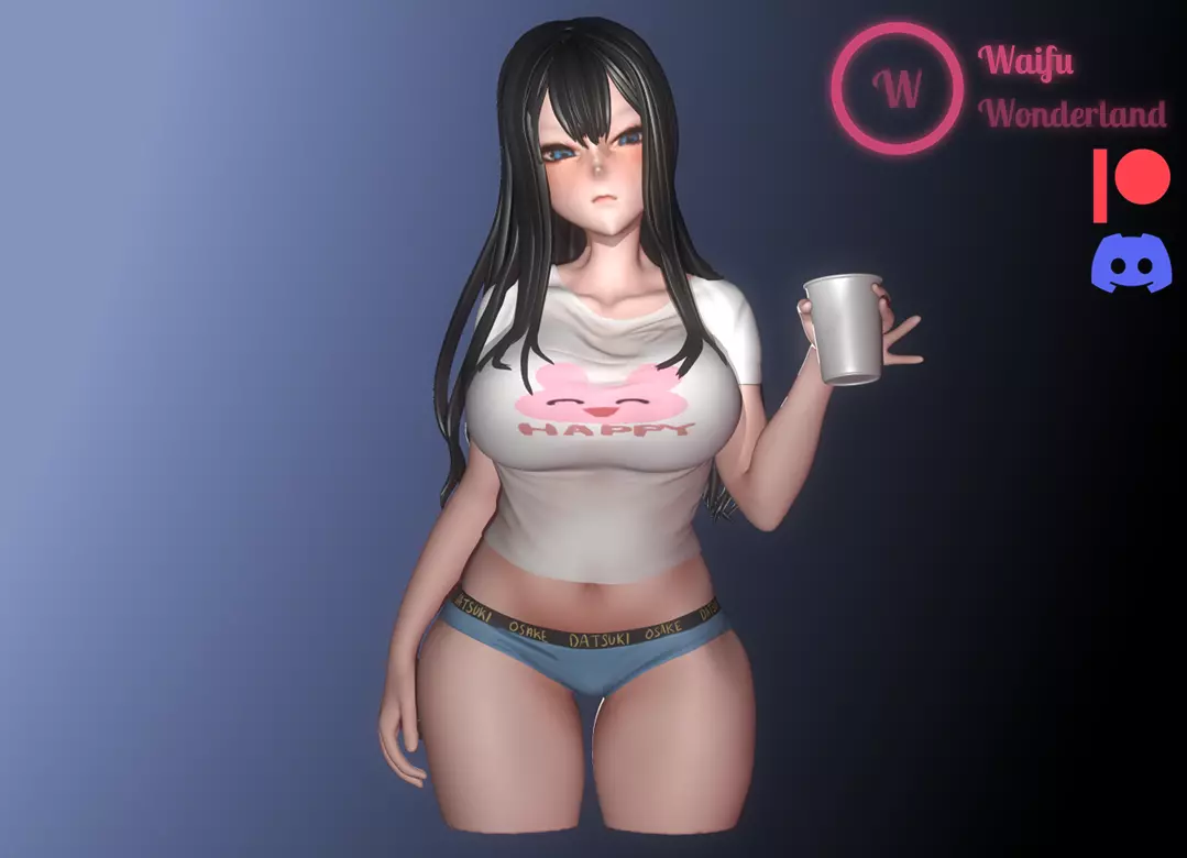 Happy girl Waifu Clothed and NSFW Var 3D print model_0