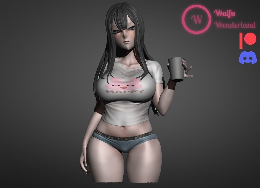 Happy girl Waifu Clothed and NSFW Var 3D print model_9