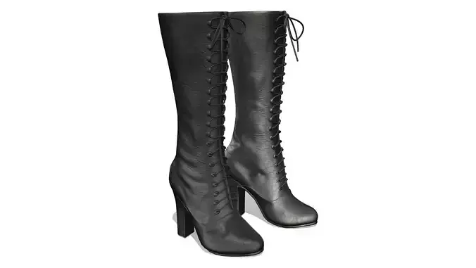 Black High Heel Lace Up Calf Boots
