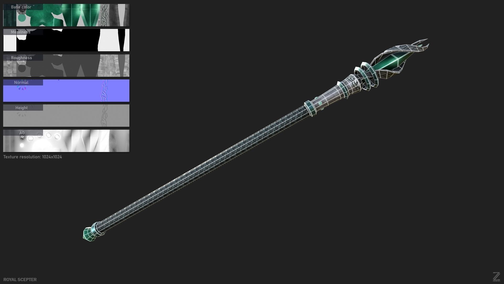 Royal scepter Low-poly 3D model_1