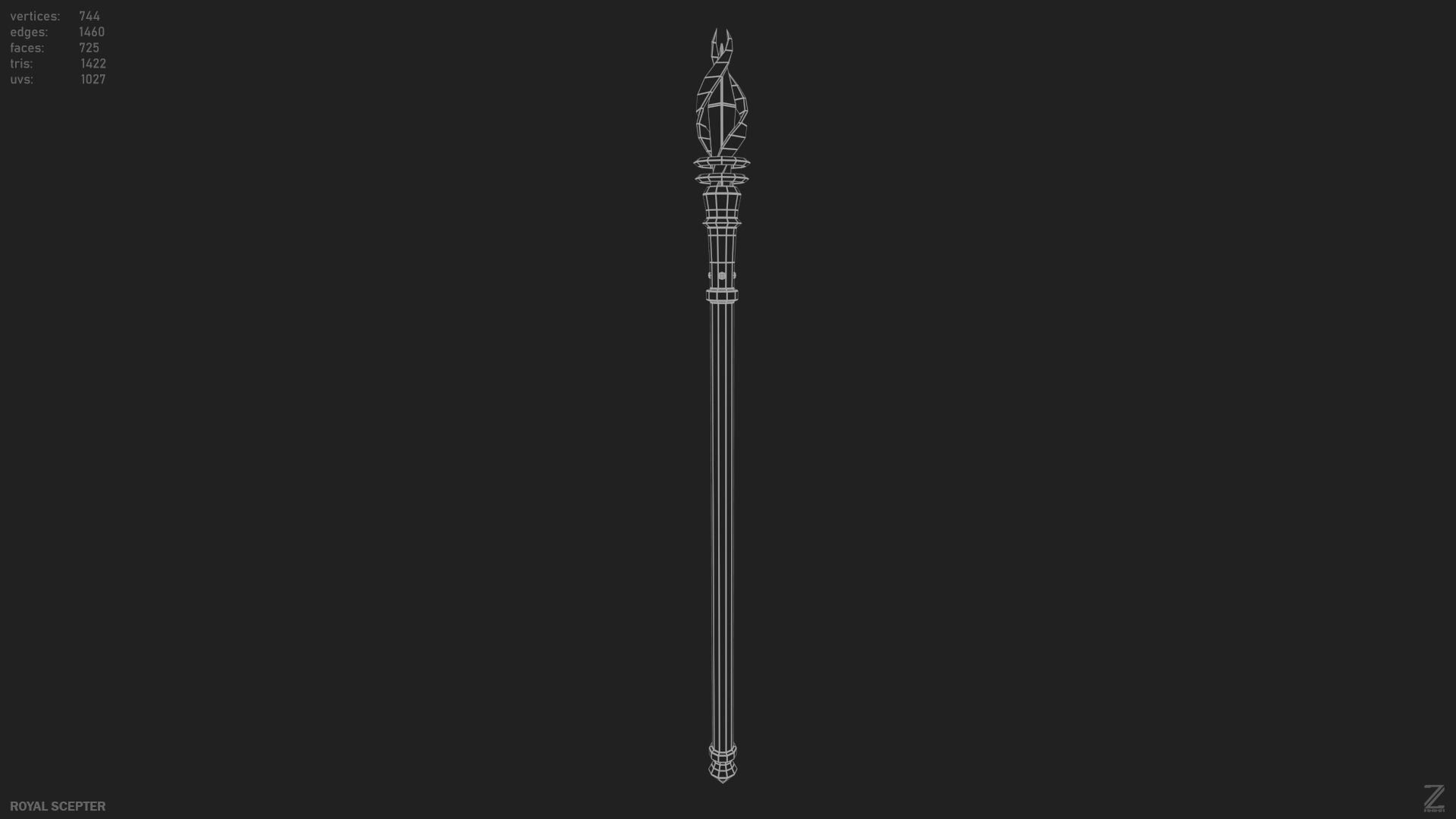 Royal scepter Low-poly 3D model_2