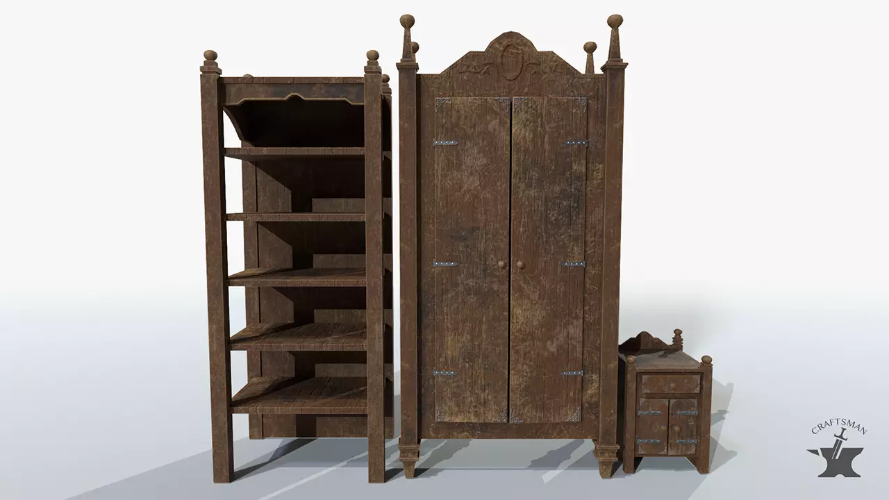 Medieval Furniture Props Pack Low-poly 3D model