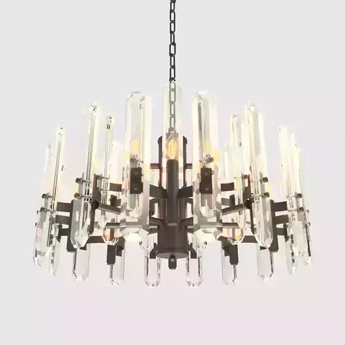 12 Flames Circle Cut Crystal Modern Minimal Chandelier Vray
