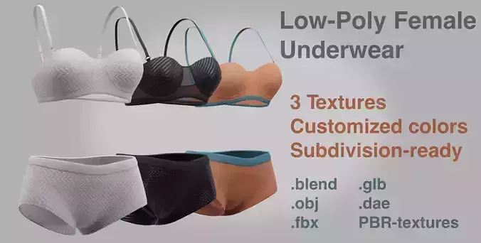 Female Underwear Low-Poly Multiple colours Low-poly 3D model