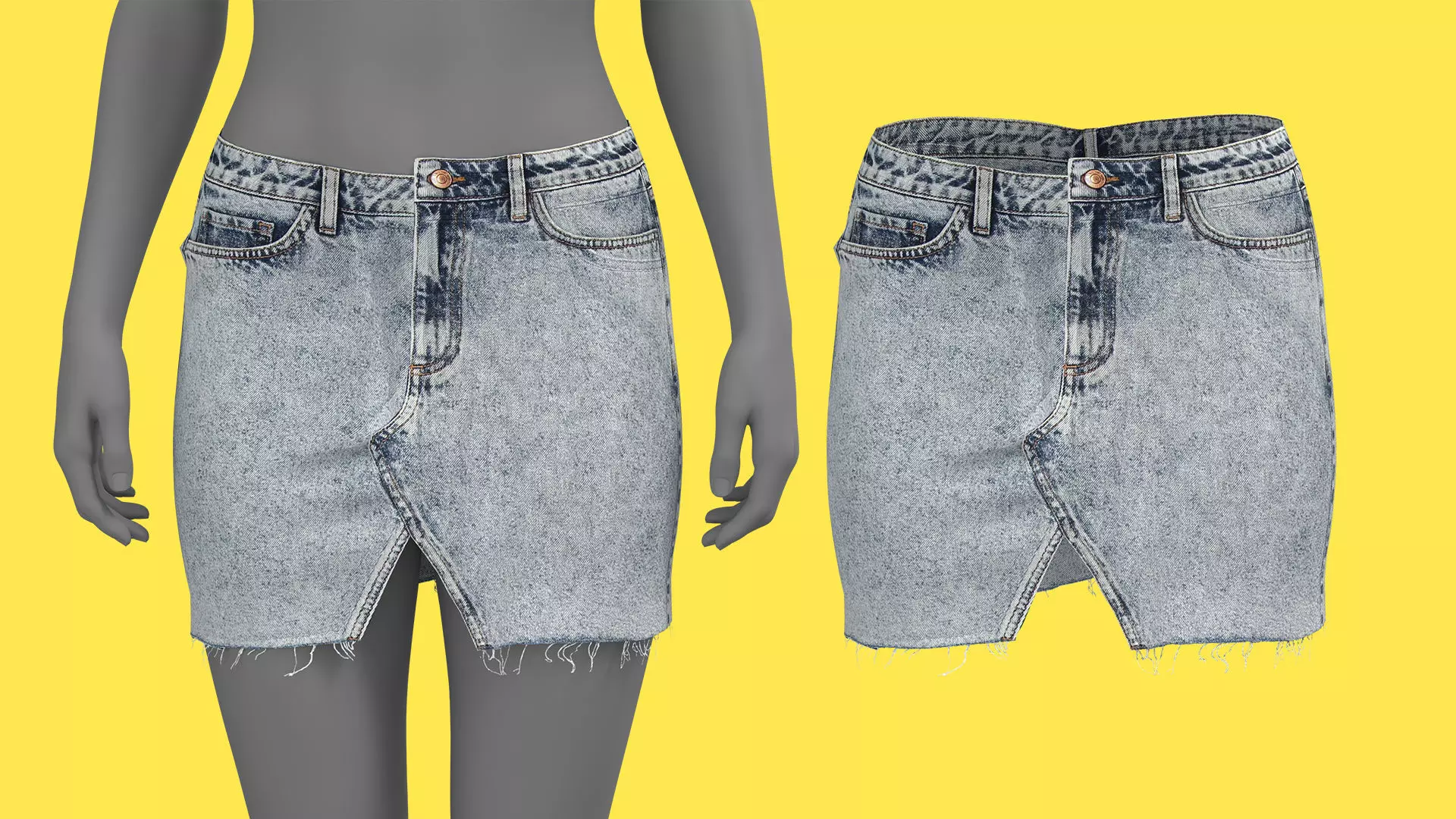 Asymmetric Denim Skirt Fitted to Gen8 Body Mesh Low-poly 3D model